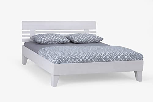 Beauty.Scouts Massivholzbett Maen I Kopfteil Bett Buche weiß lackiert verschied. Größen DICO Schlafzimmer Doppelbett Einzelbett Bettgestell Holzbett robust Größe 180 x 200 cm