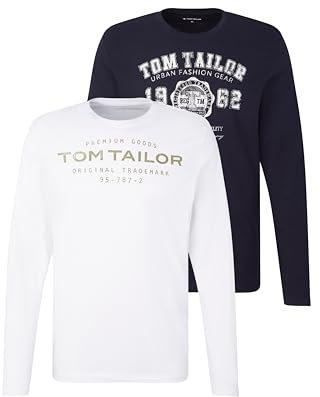 TOM TAILOR 1034857 Camiseta de Manga Larga para Hombre, Azul y Blanco, XXL (Pack de 2)