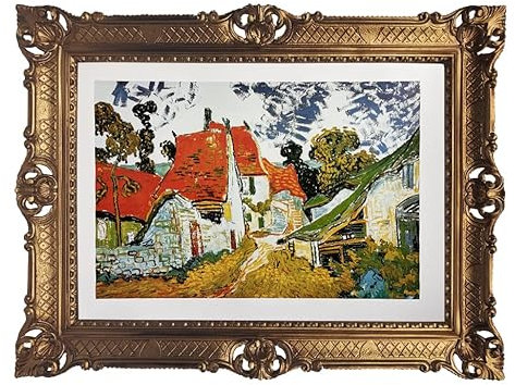 Generisch Wandbild 90x70cm Vincent Van Gogh - Fall bei Auvers Wunderschönes Repro Antik-Look gerahmtes Gemälde 58B