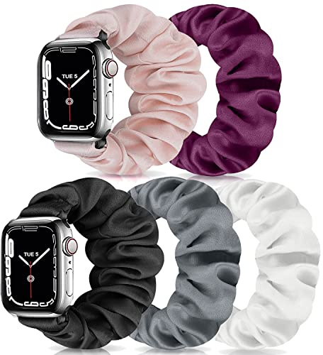 Scrunchie Watch Bands for Women Compatible with Apple Watch 38mm 40mm 41mm 42mm 44mm 45mm, Elastic Scrunchy Replacement Band Soft Stretchy Band For iWatch Series 7/6/5/4/3/2/1/SE