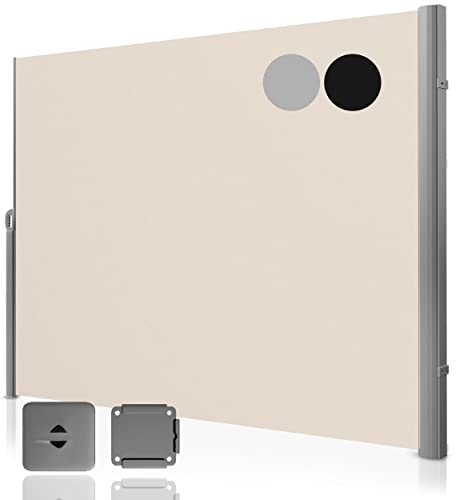 Fianu® Toldo lateral extensible, 200 x 300 cm, aluminio, para terraza, vertical, exterior, protección contra el viento, balcón, divisor, toldo de pie (beige)