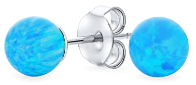 Minimalistische Einfache Runde Perlen Ohrringe Aus Opalisierendem Hellblauem Opal Für Frauen Oktober Geburtsstein 6MM