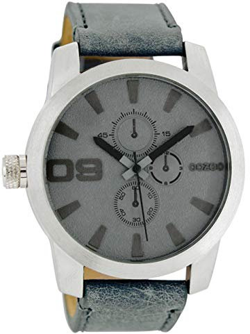 Oozoo Herrenuhr mit Lederband 45 MM Graublau/Graublau C6101