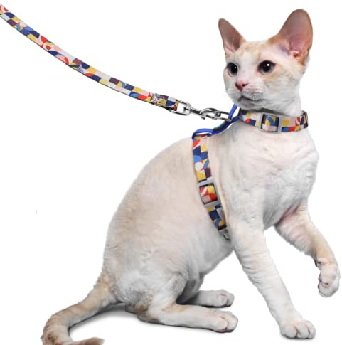 Supet Katzengeschirr und Leine, ausbruchsicher Katzenweste für kleine große Katzen, verstellbare Katzenhalsbänder, Geschirre und Leinen zum Gehen, leichtes Kätzchengeschirr Blau