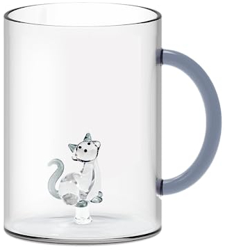WD Lifestyle Tazza in vetro borosilicato in confezione regalo. Capacità: 420 ml. Figurina: Gatto