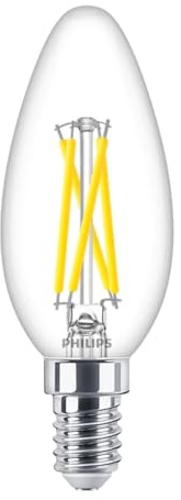 Philips Master LED E14 Candle Filament Clear 2.5W 340lm 922-927 Dim to Warm, CRI90+, Dimmable 25W Equivalent Decorative Warm Glow Light Bulb