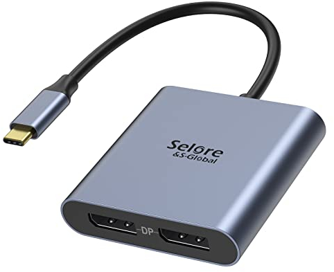 USB C zu Dual DP Adapter, USB C auf DisplayPort 1.4 Adapter Auflösungen bis zu 4K@120Hz, Thunderbolt 3/4 auf DisplayPort Adapter für MacBook Dell HP etc.