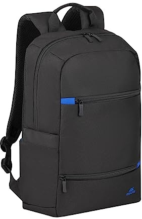 Rivacase Laptop Rucksack 15L bis 15,6 Zoll - 29 x 45 x 12 cm. - wasserabweisender Tagesrucksack für Damen und Herren - Urban Backpack für Business, Freizeit, Sport, Uni (Schwarz)