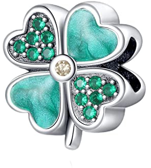 Annmors 925 Sterling Silber Bead Charms für Europäische Armbänder und Halskette Lucky Clover Perlen mit 5A Zirkonia, Weihnachten, Valentinstag, Muttertag, Geschenkanhänger für Frauen und Mädchen