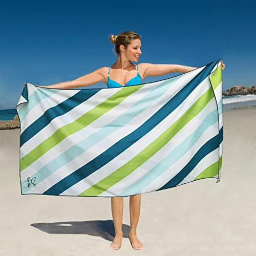 Whale Flotilla Toalla de Playa de Microfibra, Toalla de Baño Piscinacon patrón de Rayas de Colores (Verde), 90 x 180 cm, Suave, de Secado Rápido, Ligera y Absorbente.