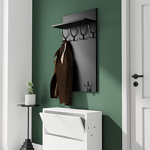 AKKE Garderobenpaneel Wandgarderobe Mit Ablage Wandpaneel Garderobe PVC Maxi 90cm x 60 cm Schwarz