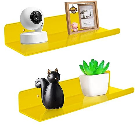 ROYALITA Kleine Acrylregale zur Wandmontage | 2er-Set | 30,5 cm | Wandbehang Pflanzenregale, Raumdekor schwebende Wandregale für Spielzimmer, Schlafzimmer, Wohnzimmer, Büro, Gelb