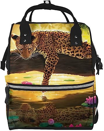 BONDIJ Lustige Leoparden-bedruckte Wickeltasche Organisationstaschen, große Kapazität Multifunktions Wickeltasche Rucksack, Lustiger Leopard, One size