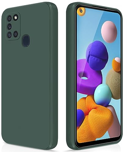 GiiYoon Case Compatible with Samsung Galaxy A21S, Silky-Soft Touch Full-Body Protective Phone Silicone Case, Shockproof Cover with Microfiber Lining, Green