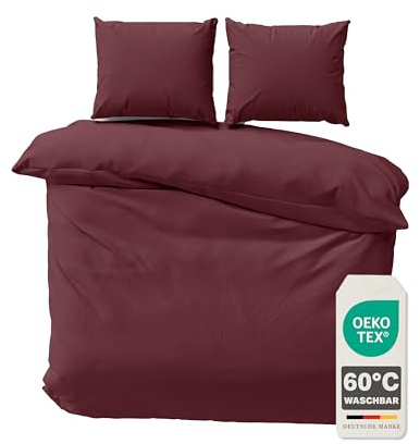 Devior Bettwäsche Set Mikrofaser 200x200 cm, Bordeaux – 3-teilige Uni Bettwäsche mit 2X Kissenbezug 80x80 cm, Reißverschluss, Bettbezug, Oeko-Tex Zertifiziert, Allergiker geeignet, Atmungsaktiv