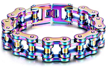AidiOn Men's Stainless Steel Bracelet Do Not Fade Punk Cool Heavy Bicycle Chain Link Bracelet for Motorcyclists, Multicoloured,A