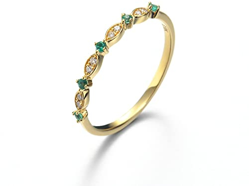 Bishilin Damen Ringe Gold 585 Echtgold, Verlobungsringe Schmal mit Smaragd Hochzeit Ring Frauen Eheringe Nickelfrei Gr.48