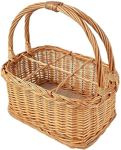 Creative Home Panier à Bouteilles en Osier | 6 Compartiments | 33 x 23 x 36 cm (+/- 2 cm) | Sac à Bouteilles | Marron | Tissé à la Main | Sac de Transport avec MDF