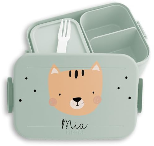 Kinder Bento Box Midi Lunchbox für Mepal Bentobox - Boho Katze Katzen Cat Cats - 900 ml - Sage Grün - personalisierte brotdose vesperdose katzenmotiv feschberdose dose wo name drauf steht katz