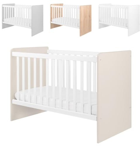 Kikkaboo Babybett Ayla 140 x 70 cm, Gitterstäbe abnehmbar, 3 Ebenen einstellbar, Farbe:beige