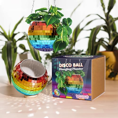Bubblegum Stuff - Regenbogen-Discokugel-Hängepflanzgefäß – Hängekorb für Zimmerpflanzen, Silberkette, Kräuter-Pflanzgefäß, Hängepflanze, Boho-Dekor, hängende Blumentöpfe, Raumdekoration, 20,3 cm