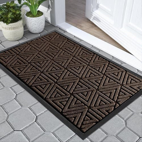 Yimobra Door Mat Outdoor Entrance, Heavy Duty Durable Front Welcome matt for Outside Home Entry, Doormat for Back Patio Floor Porch Garage Office, Low Profile, Easy Clean, Waterproof, Brown, 43x75 cm