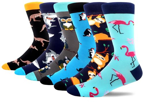 MAKABO Lot de Chaussettes Fantaisie Colorées Unisexes, 6 Paires de Chaussettes en Pur Coton