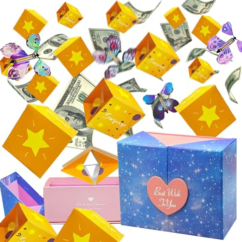 Überraschung Geschenkbox mit Fliegende Schmetterlinge Explosion, Box Pop Up Überraschungsbox Surprise Gift Box Diy FüR Weihnachten, Halloween, Geburtstag, Valentine (Sternenhimmelmuster)