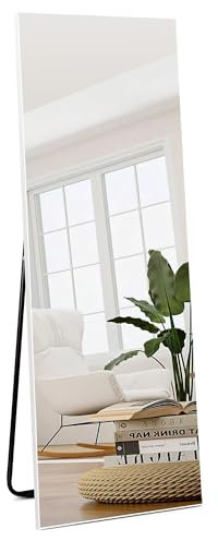 HORLIMER Standspiegel 150x51 cm mit Weißer Rahmen, Großer Wandspiegel oder Stehspiegel Ganzkörperspiegel für Schlafzimmer, Wohnzimmer, Flur, Sicherer Ankleidespiegel