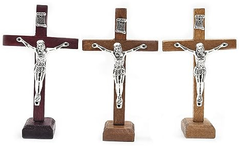 Navna 1 cruz de madera cristiana católica estatua para decoración del hogar, crucifijo de pie, iglesia, figura religiosa de mesa