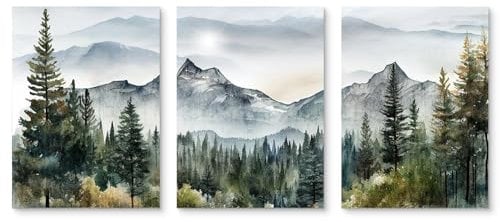 Moderne Poster 3er Set Abstrakte Berg Wald Natur Aesthetic Bilder ohne Rahmen Leinwand Kunstdruck Wandbilder Wohnzimmer Schlafzimmer Wanddeko (30x40cm)