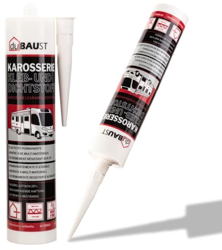 dubaust Colla per carrozzeria, sigillante per auto, camper, interni ed esterni, resistente ai raggi UV, su tutte le superfici, per caravan, caravan, 290 ml, colore bianco