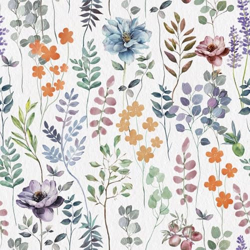 Decoroom Peel and Stick Wallpaper Floral 44x300cm Self Adhesive Wallpaper White Sticky Back Plastic Waterproof Vinyl Wrap for Living Room Bedroom Wall Furniture Stickers