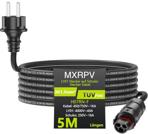 MXRPV LY01 Kabel 2/3/5/10M,LY01 zu Schuko Adapter Kabel,LY-01 Buchse auf Schuko Stecker AC Anschlusskabel,Solar PV Steckdose für die Deye Mikrowechselrichter SUN-M50/80/100/160/200-G4-EU-Q0 (5 meter)
