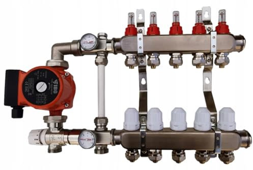 Heating-Install, set di regolazione fissa per riscaldamento a pavimento, gruppo di miscelazione, gruppo di controllo della temperatura, distributore di riscaldamento, pompa di circolazione IBO,