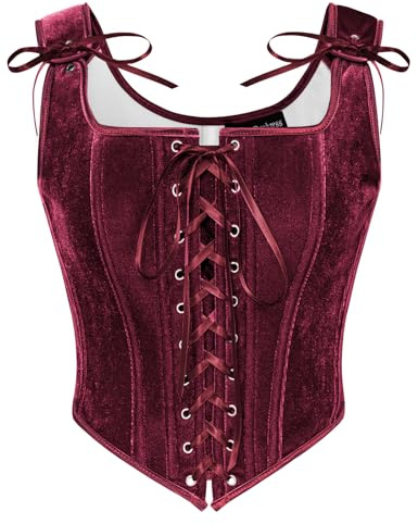 SCARLET DARKNESS Women's Medival Bustier Corset Elegant Solid Color Fairy Milkmaid Costume Wine 10