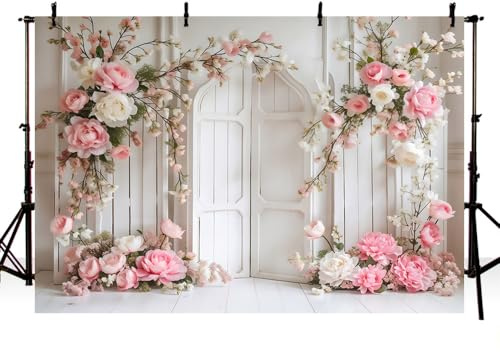 AIBIIN Pink Floral Wall Photography Background Indoor Empty Room Flower Arch backdrop Adult Birthday Maternity Portrait Decor Background Photo Props 7x5ft