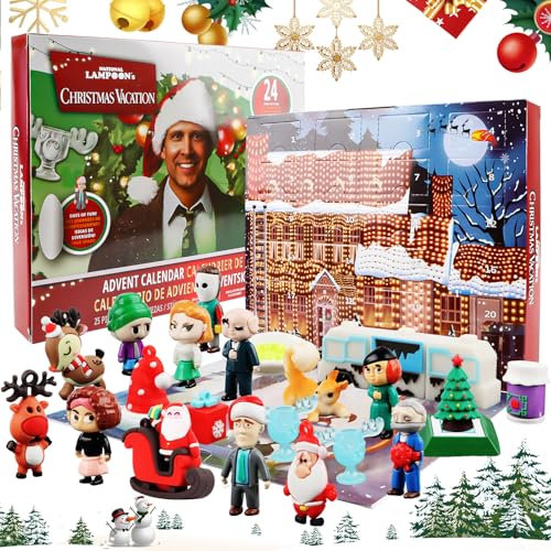 National Lampoon’s Christmas Vacation Adventskalender 2025, National Lampoon Adventskalender 24 Tägige Countdown Calendar, 3D Christmas Figures Spielzeug für Kinder, Weihnachtskalender 2025