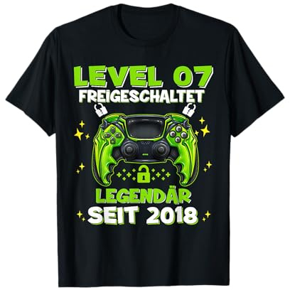 Level 7 Jahre Geburtstagsshirt junge Gamer 2018 Geburtstag T-Shirt