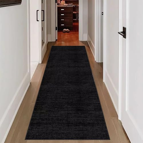 RxueSug Läufer Flur Teppich, 110 x 130 cm, Modern, Schwarz, Rutschfest, Waschbar, für Wohnzimmer, Flur, Schlafzimmer, Esszimmer
