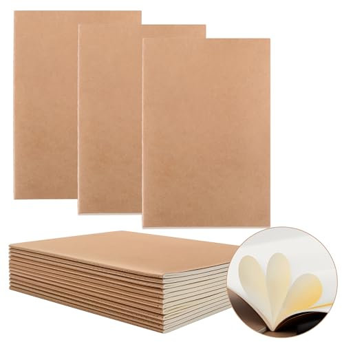 Qobobo 10er Pack Notizbuch, A5 Blanko Seiten Heft, Kraft Cover Notizbuch Softcover, Skizzenbuch, Notizbücher Tagebuch für Erwachsene und Kinder, Notizblock für Büro, Schule