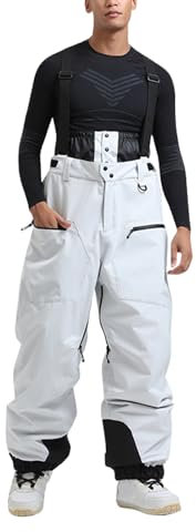 Skihose Damen Wasserdicht Herren Hosenträger Skihose Winter Thermo Snowboardhose Unisex Gefüttert mit Träger Skihose Baggy Schneehose Latzhose Warme Snowboard Hose Outdoorhose(Light Gray,XXL)