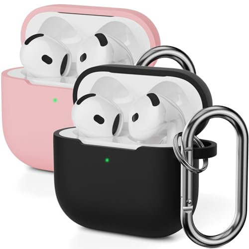 2 Pezzi Mocarheri Custodia Compatibile per AirPods 4a generazione (2024) con Moschettone, Custodia Protettiva in Silicone per AirPods 4, Cover Antiurto in Morbido Silicone Antiurto con LED Frontale