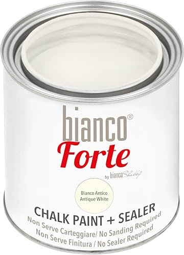 Bianco Forte - Bianco Antico - (250ml) Vernice a Gesso con Finitura/Protettivo 2-in-1: Chalk Paint Super Resistente per Mobili, Pareti e Porte – Asciugatura Rapida, Interni/Esterni, Opaca