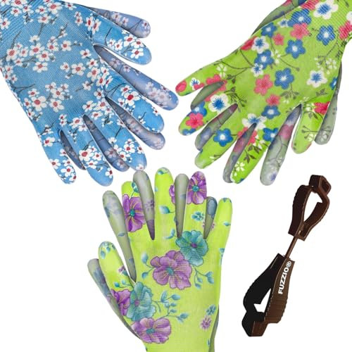 FUZZIO Guanti da lavoro da donna, guanti da giardinaggio da donna, taglia 9, guanti da lavoro per bambini, per casa, giardino, design floreale, per cortile, pulizia, agricoltura, progetti fai da te