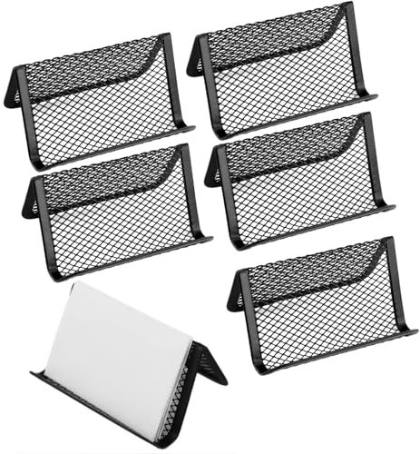 Porta biglietti da visita, in metallo e rete, durevole, per biglietti da visita, per scrivania, ufficio, biglietti da visita, 6 pezzi (nero)