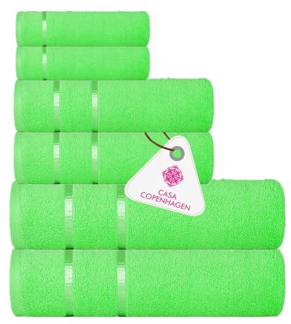 Casa Copenhagen Eternal 6-teiliges Handtuchset, Limettengrün, 500 g/m², 2 Badetücher, 2 Handtücher, 2 Waschlappen aus weicher ägyptischer Baumwolle für Badezimmer, Küche und Dusche