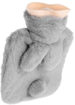 Beavorty Cute Rabbit Plush Hot Water Bottle Warm Water Bag for Hands Feet Belly Soft Comfortable Cover for Winter Use School Office