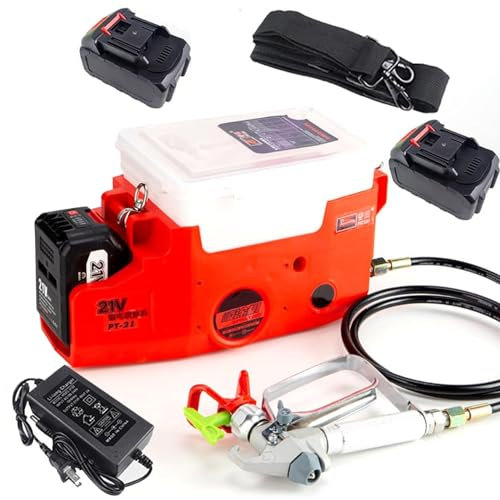 PLSZLL Pulvérisateur de Peinture airless Portable à Dos, avec Tuyau de 1,5 m, 6 Vitesses réglables, Batterie Lithium 5000 mAh, pour intérieur/extérieur, Meubles/clôtures/Maison, Rouge-2 Batteries