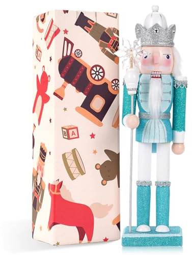 VorFor Hellgrün König Nussknacker Figur,30CM Nussknacker Weihnachten Dekoration,Holzhandwerk Deko Geschenke,Nußknacker Figur Weihnachtsdekorationen Und Heimdekoration.